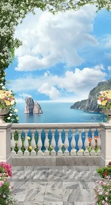 Фреска арка вид с балкона, океан и острова Fre3985 фото