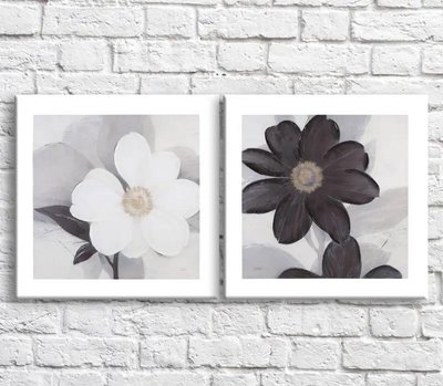 Картина Черный и белый цветок на сером фоне, диптих TSv10535 фото