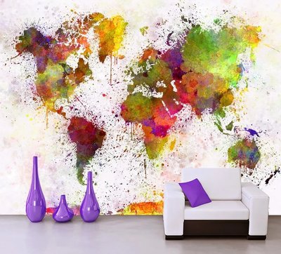 Разноцветная карта мира из акварельных брызг на белом фоне Abs985 фото