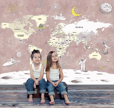 Карта мира, космос детская на румынском языке, пудра Det285 фото