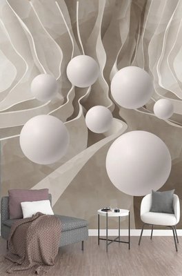 Фотообои Белые шары на бежевом абстрактном фоне с изгибами 3D4736 фото