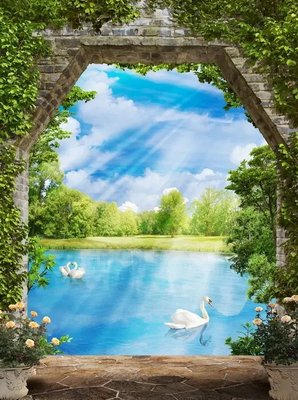 Фреска арка, озеро и лебеди Fre3936 фото