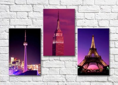 Turnuri ale orașelor lumii pe un fundal violet Bas6436 фото