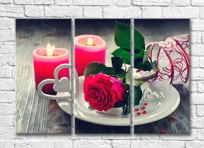 Compoziție romantică din lumânări, trandafir și inimioare TSv5436 фото