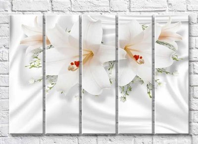 Полиптих Белые лилии на белом шелке 3D7236 фото