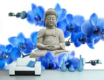 Fototapet Statuia lui Buddha printre orhidee albastre 3D1836 фото