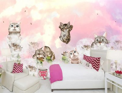 Котики на одуванчиках на фоне розового неба Fot536 фото