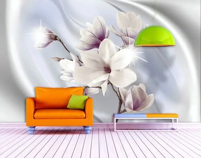 Fototapet Flori de magnolie roz pal pe fundal de mătase 3D4036 фото