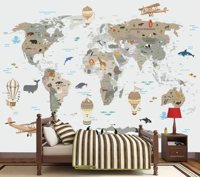 Детская карта мира в холодных коричнево серых тонах Fot486 фото