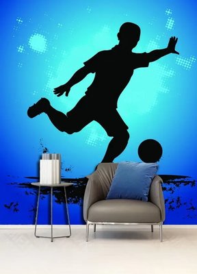 Фотообои Силует футболиста с мячом на синем фоне Spo2987 фото