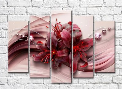 Бордовые лилии и бриллианты на розовом пудровом фоне 3D5487 фото