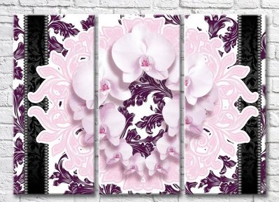 Триптих Венок из цветков розовой орхидеи 3D7837 фото