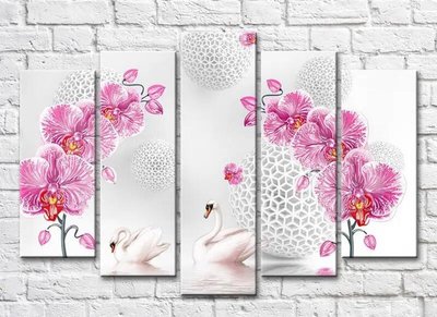 Полиптих Ветки розовой орхидеи и лебеди 3D7187 фото