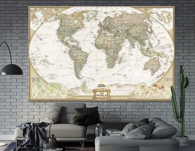 Политическая карта мира, Английский язык, античный стиль Kar14588 фото
