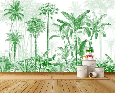 Pădure tropicală în stil schiță, verde monocrom Tro37 фото
