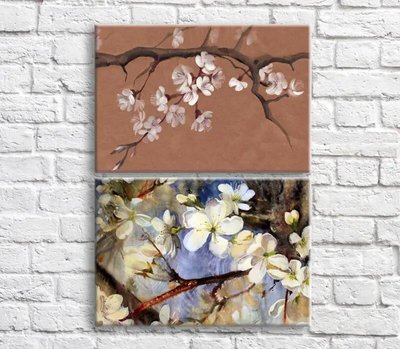 Картина Белые цветы на ветках деревьев, диптих TSv10537 фото