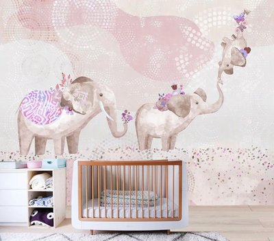 Familia de elefanți pe fundal abstract bej roz Akv1337 фото