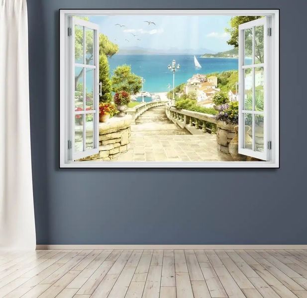Наклейка на стену, 3D-окно с видом на порт W145 фото