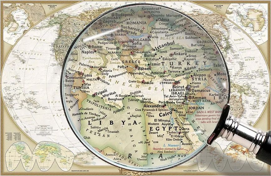 Политическая карта мира, Английский язык, античный стиль Kar14588 фото
