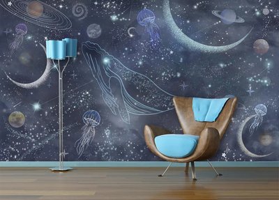 Космос, кит и медуза, синий Kos93 фото