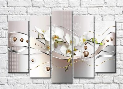 Abstracție cu o ramură de orhidee albă pe un fundal gri-pudrat 3D5493 фото