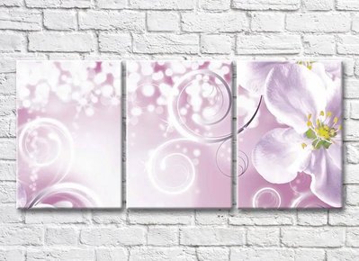 Триптих Белый цветок и завитки на розовом фоне 3D7743 фото