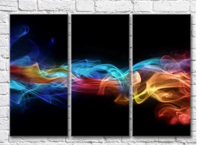 Триптих Разноцветная струя дыма на черном фоне Abs7293 фото