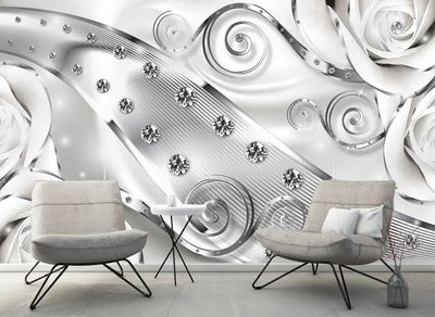 Fototapet Trandafiri albi cu diamante, Abstracție 3D 3D4993 фото