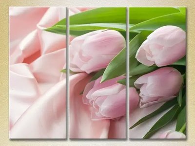 Модульные картины Розовые тюльпаны на шелковой ткани TSv10293 фото