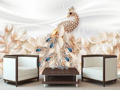 Bijuterii păun cu strasuri și pietre albastre pe ramuri de magnolie 3D4043 фото