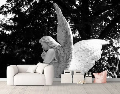 Fototapet Sculptură Aripi de înger pe fundalul unei coroane de copac 3D3493 фото