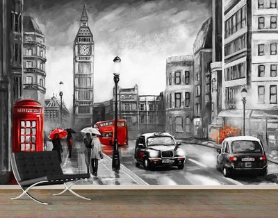 Серый городской пейзаж Лондона с красными акцентами Gor393 фото