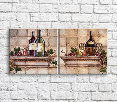 Pictură Vin și fructe pe fond maro, diptic Eda10593 фото