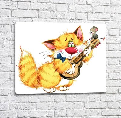 Poster pisică cu chitară și șoarece Kot17021 фото