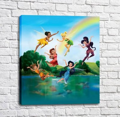 Постер Сказочные феи на фоне озера и радуги Mul16563 фото