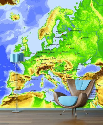 Фотообои Физическая карта Европы в ярких цветах Sov2088 фото