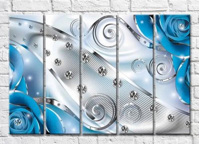 Полиптих Голубая абстракция с розами и бриллиантами 3D7238 фото