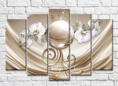 Полиптих Ветки орхидеи и золотой шар на бежевом фоне 3D7188 фото