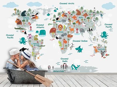 Harta lumii, continente și oceane pentru copii în limba română Det238 фото