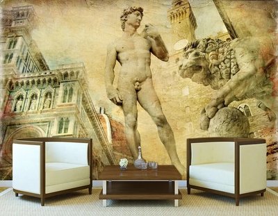 Фотообои Статуя Давида и льва на фоне античной архитектуры Ret5088 фото