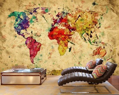 Разноцветная абстрактная карта мира на бежевом фоне гранж Abs988 фото