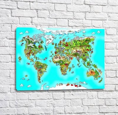 Постер Детская карта мира с животными на голубом фоне Mul16258 фото