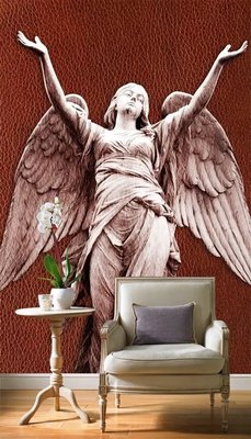 Фотообои Скульптура девушки ангела на красном кожаном фоне 3D2294 фото