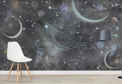 Космос, кит и медуза, серый Kos94 фото