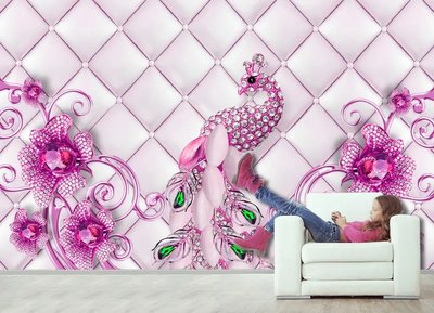 Фотообои Розовая цветочная бижутерия со стразами на фоне каретной стяжки 3D4044 фото