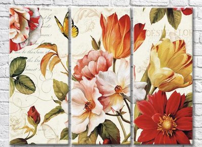 Триптих Цветы на винтажном фоне Ris9244 фото