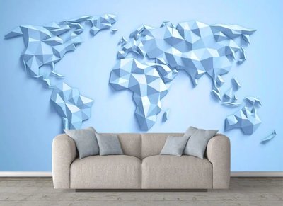 Граненная абстрактная карта мира на голубом фоне Abs994 фото
