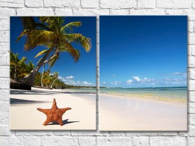 Диптих Морская звезда на пляже с пальмами Mor8194 фото