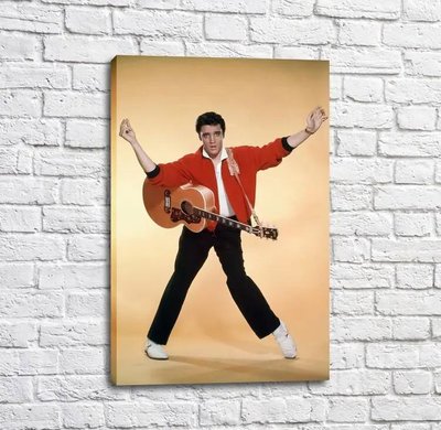 Постер Элвис Пресли с гитарой на бежевом фоне Tan18256 фото