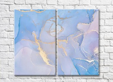 Abstracție în tonuri de albastru și violet cu stropi de aur, diptic Abs5595 фото